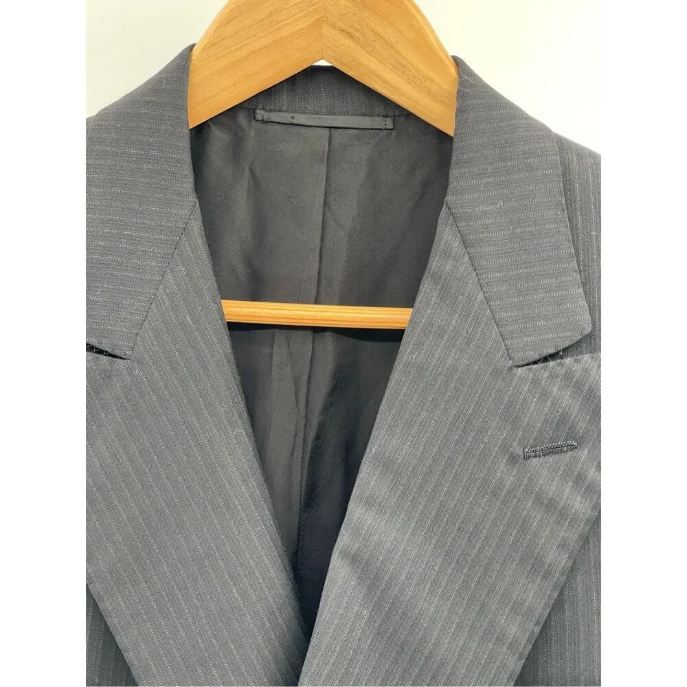 Luciano Barbera Suit Jacket Sport Coat Double Breasted Men 39‎ Black Striped